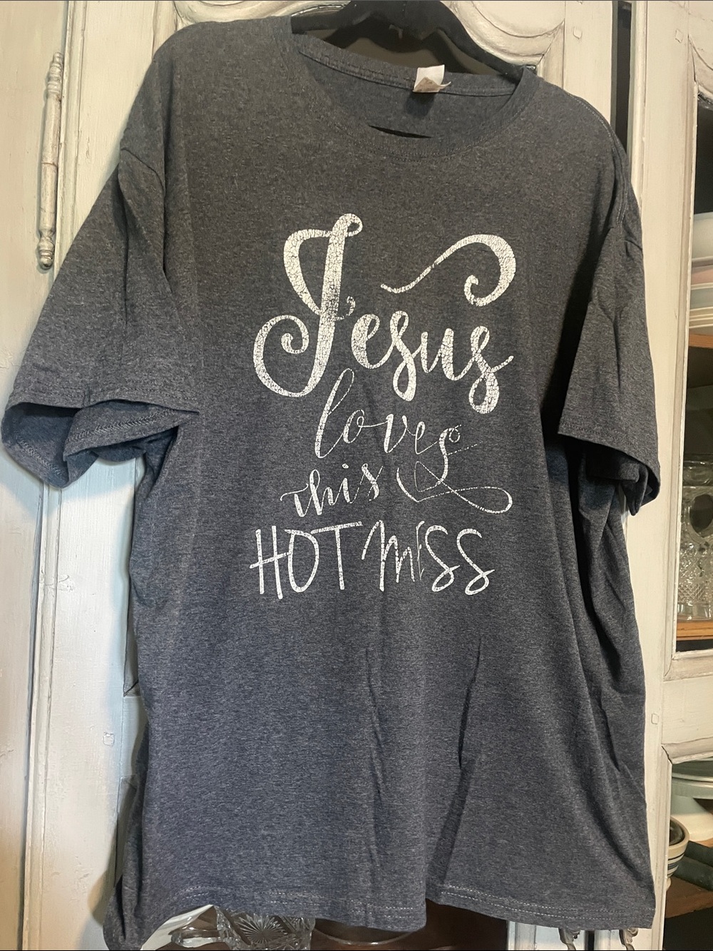 Fruit of the Loom Dark Gray Short Sleeve Tee with White Script